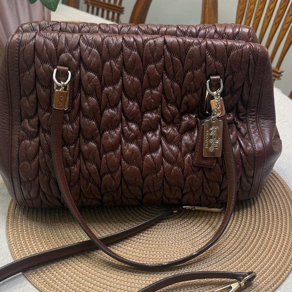 Coach Dark Brown Quilted Doft Genuine Leather Shoulder Bag